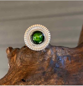 Bague en Verre Filé au Chalumeau "vert rosetta"  - acier INOXYDABLE doré