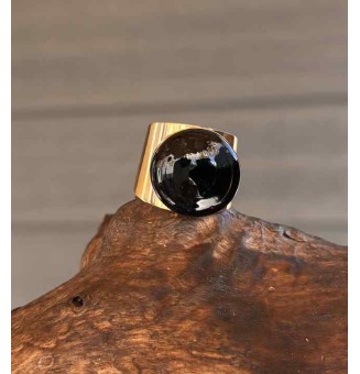 Bague Large Dorée avec Cabochon en Verre Filé – Modèle Unique - NOIR