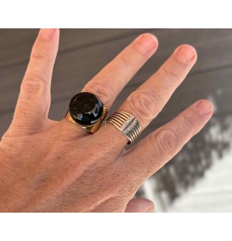 Bague Large Dorée avec Cabochon en Verre Filé – Modèle Unique - NOIR