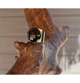 Bague Large Dorée avec Cabochon en Verre Filé – Modèle Unique - NOIR