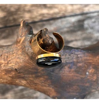 Bague Large Dorée avec Cabochon en Verre Filé – Modèle Unique - NOIR