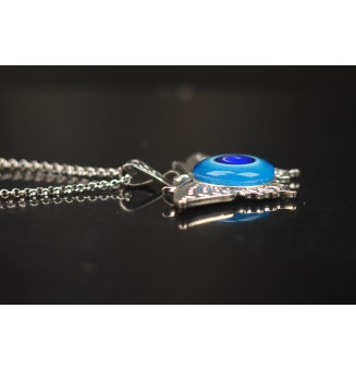 Collier Papillon et Cabochon en Verre – Bleu  - 60 cm