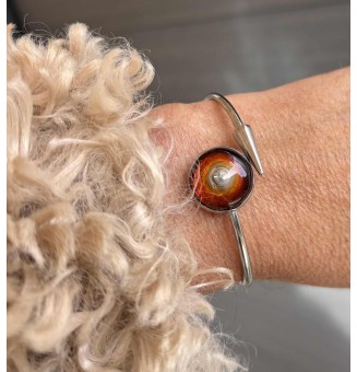 Bracelet pliable en acier inoxydable – Cabochon "dégradé ambré" en verre filé - pour petits poignets