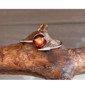 Bracelet pliable en acier inoxydable – Cabochon "dégradé ambré" en verre filé - pour petits poignets