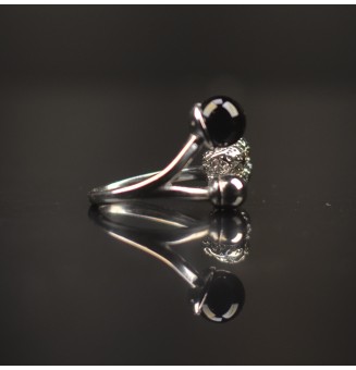 Bague réglable acier inoxydable avec perle de verre – Nouveau modèle - Noir