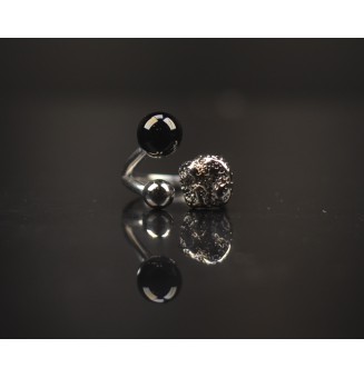 Bague réglable acier inoxydable avec perle de verre – Nouveau modèle - Noir