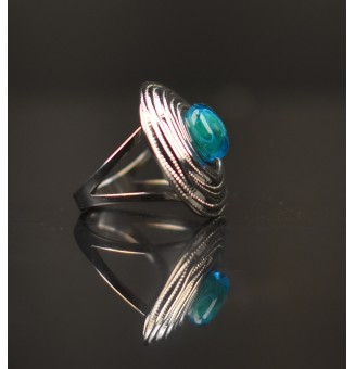 Bague en Verre Filé au Chalumeau "BLEU VERT"  - acier INOXYDABLE