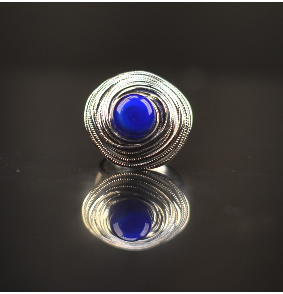 Bague en Verre Filé au Chalumeau "BLEU intense"  - acier INOXYDABLE