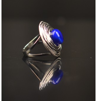Bague en Verre Filé au Chalumeau "BLEU intense"  - acier INOXYDABLE