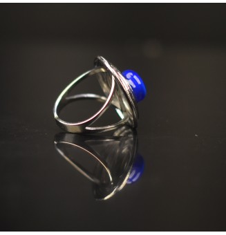 Bague en Verre Filé au Chalumeau "BLEU intense"  - acier INOXYDABLE
