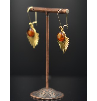 Boucles d’oreilles demi soleil en cabochon de verre filé – l’éclat du dégradé ambré