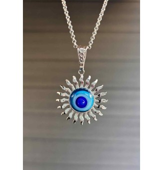 Collier Soleil "bleu" en Acier Inoxydable avec Perle de Verre Filé 43+3 cm