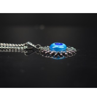 Collier Soleil "bleu" en Acier Inoxydable avec Perle de Verre Filé 43+3 cm