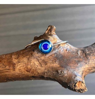 Bracelet pliable en acier inoxydable – Cabochon BLEU  en verre filé - pour petits poignets