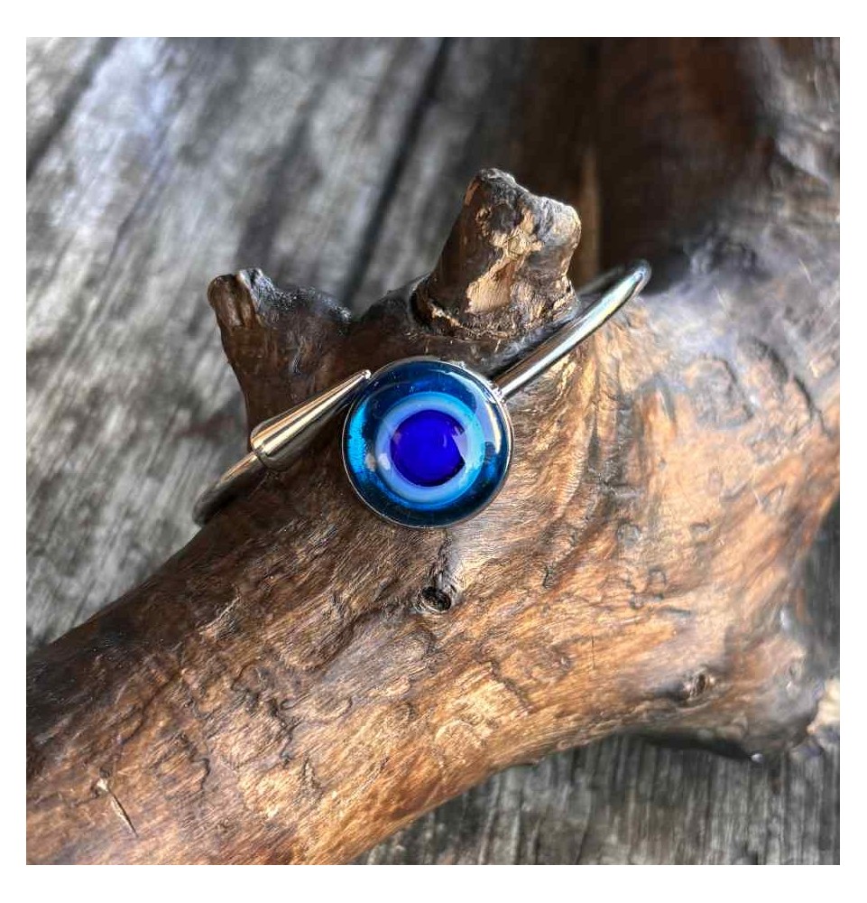 Bracelet pliable en acier inoxydable – Cabochon BLEU  en verre filé - pour petits poignets