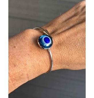 Bracelet pliable en acier inoxydable – Cabochon BLEU  en verre filé - pour petits poignets