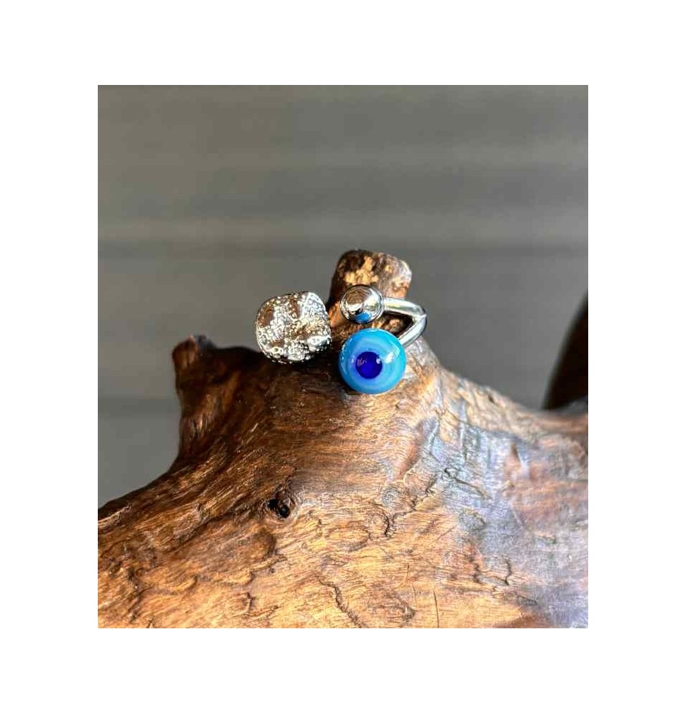 Bague réglable acier inoxydable avec perle de verre – Nouveau modèle - Divers bleus