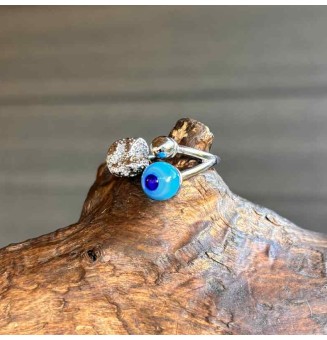 Bague réglable acier inoxydable avec perle de verre – Nouveau modèle - Divers bleus