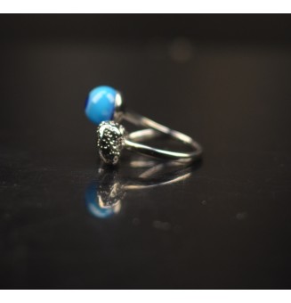 Bague réglable acier inoxydable avec perle de verre – Nouveau modèle - Divers bleus