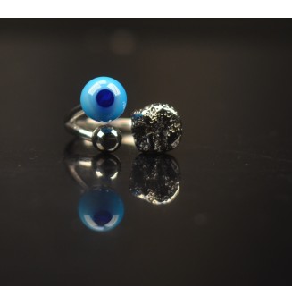 Bague réglable acier inoxydable avec perle de verre – Nouveau modèle - Divers bleus