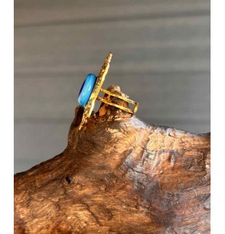 Bague réglable femme "bleu" en acier inoxydable martelé avec cabochon en verre filé – bijou artisanal fait main Liloo Créations