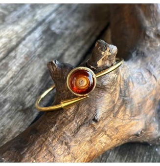 Bracelet pliable en acier inoxydable Doré – Cabochon "dégradé ambré" en verre filé - pour petits poignets