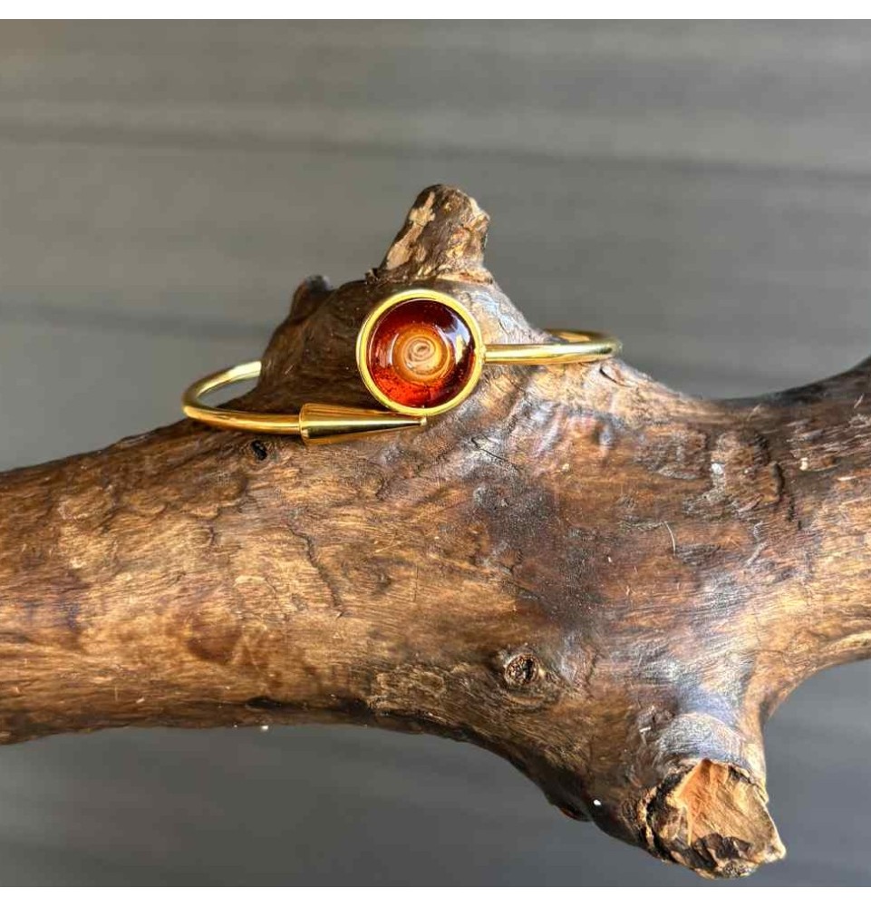 Bracelet pliable en acier inoxydable Doré – Cabochon "dégradé ambré" en verre filé - pour petits poignets