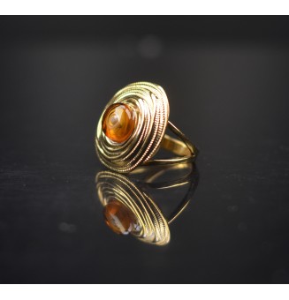 Bague en Verre Filé au Chalumeau "Dégradé ambré"  - acier INOXYDABLE