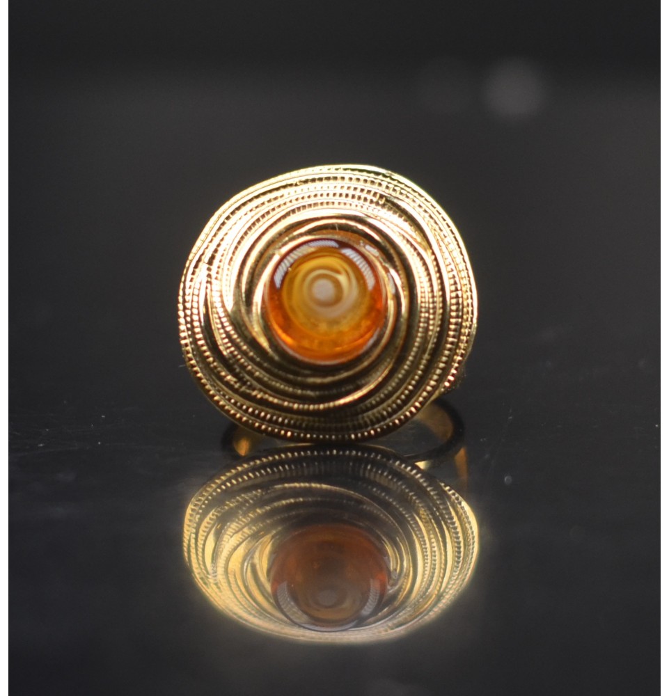 Bague en Verre Filé au Chalumeau "Dégradé ambré"  - acier INOXYDABLE