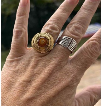 Bague en Verre Filé au Chalumeau "Dégradé ambré"  - acier INOXYDABLE