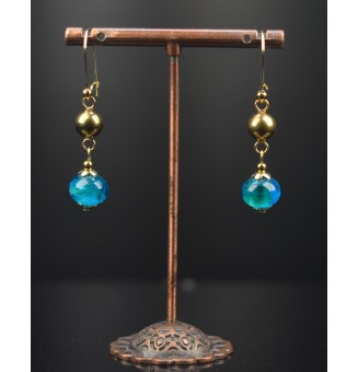 Boucles d’oreilles “bleu vert” – Élégance artisanale  - Acier inoxydable doré