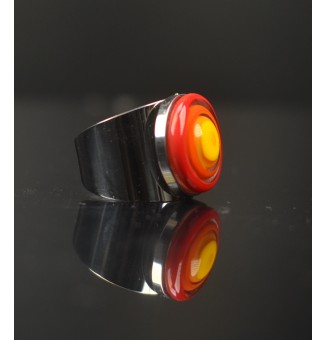 Bague Large avec Cabochon en Verre Filé – Modèle Unique - multicolore