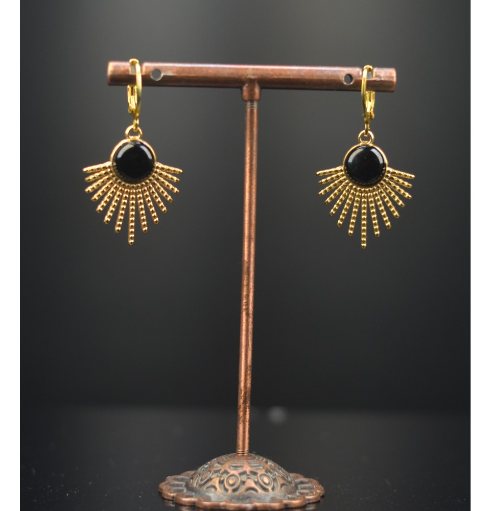 Boucles d’oreilles demi soleil en cabochon de verre filé – l’éclat du noir