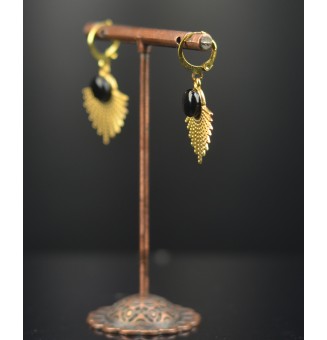 Boucles d’oreilles demi soleil en cabochon de verre filé – l’éclat du noir