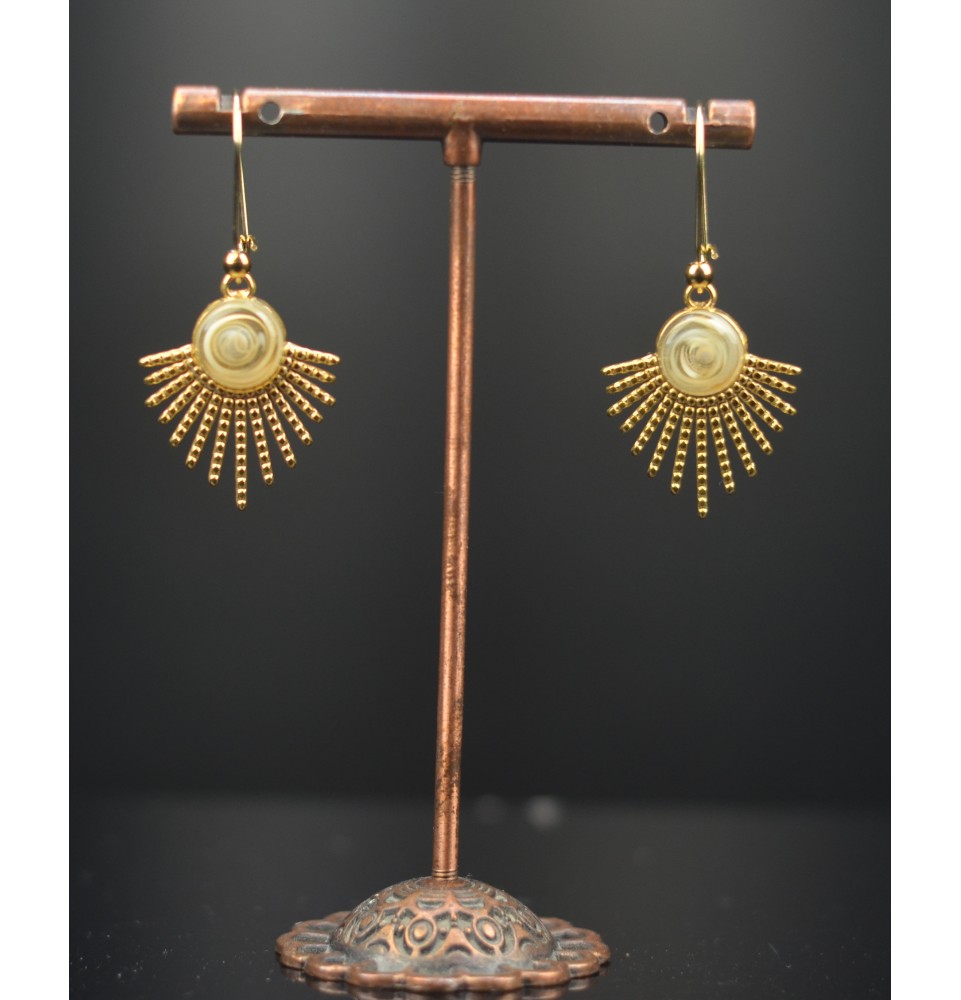 Boucles d’oreilles demi soleil en cabochon de verre filé – l’éclat de l'ivoire