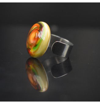 Bague réglable en Verre Filé au Chalumeau Multicolore  - acier INOXYDABLE