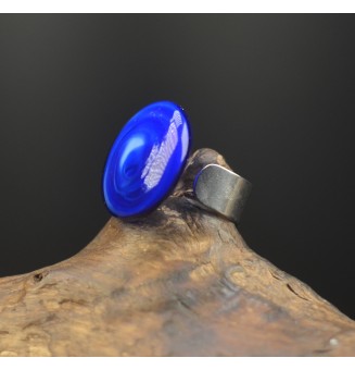Bague en Verre Filé au Chalumeau "bleue"  - acier INOXYDABLE