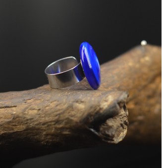 Bague en Verre Filé au Chalumeau "bleue"  - acier INOXYDABLE