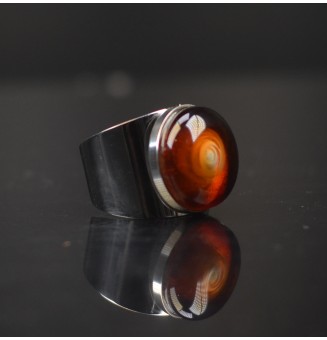 Bague Large avec Cabochon en Verre Filé – Modèle Unique - Dégradé Ambré