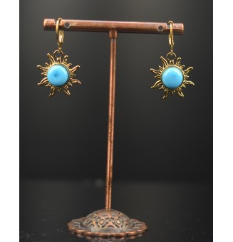 Boucles d’oreilles “turquoise” – cabochon de verre filé à la flamme, acier inoxydable