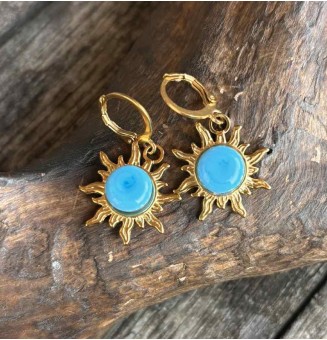 Boucles d’oreilles “turquoise” – cabochon de verre filé à la flamme, acier inoxydable