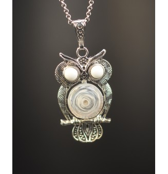 collier hibou 50+ 3 cm "BLANC" perles de verre filé au chalumeau