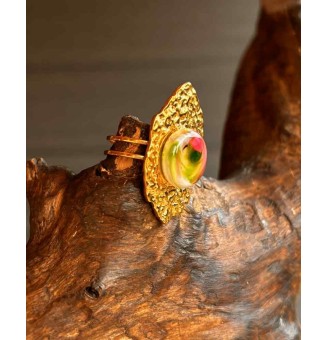 Bague réglable femme en acier inoxydable martelé avec cabochon en verre filé – bijou artisanal fait main Liloo Créations