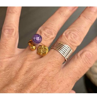 Bague réglable acier inoxydable doré avec perle de verre – Nouveau modèle - Rose