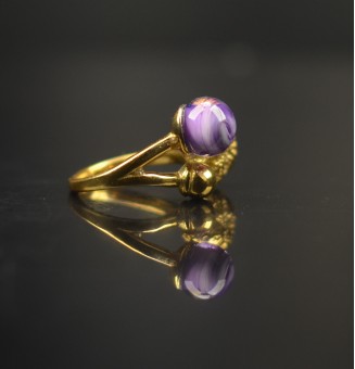 Bague réglable acier inoxydable doré avec perle de verre – Nouveau modèle - Rose