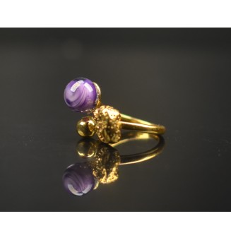 Bague réglable acier inoxydable doré avec perle de verre – Nouveau modèle - Rose