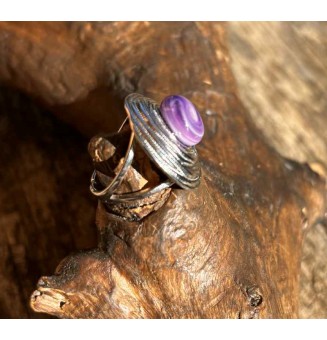 Bague en Verre Filé au Chalumeau "violet"  - acier INOXYDABLE