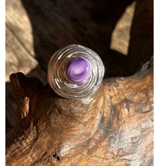 Bague en Verre Filé au Chalumeau "violet"  - acier INOXYDABLE