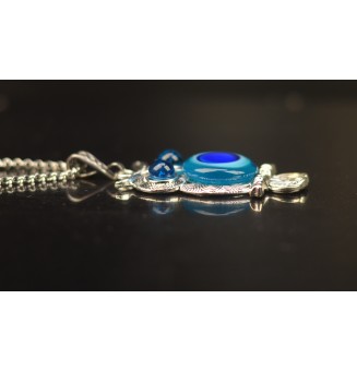 collier hibou 50+ 3 cm "DIVERS BLEUS" perles de verre filé au chalumeau