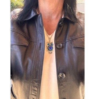 collier hibou 50+ 3 cm "DIVERS BLEUS" perles de verre filé au chalumeau